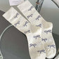 White Bow Knot Print Ribbed Crew Socks