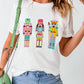 White Chenille Nutcracker Doll Graphic Christmas Fashion Tee