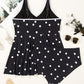 Black Polka Dot/Colorblock Trim V Neck Plus Size Swim Dress