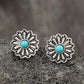 Silvery Western Turquoise Inlay Flower Stud Earrings