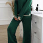 Blackish Green Contrast Trim Split Cuffs Long 2pcs Sweater Outfit Loungewear