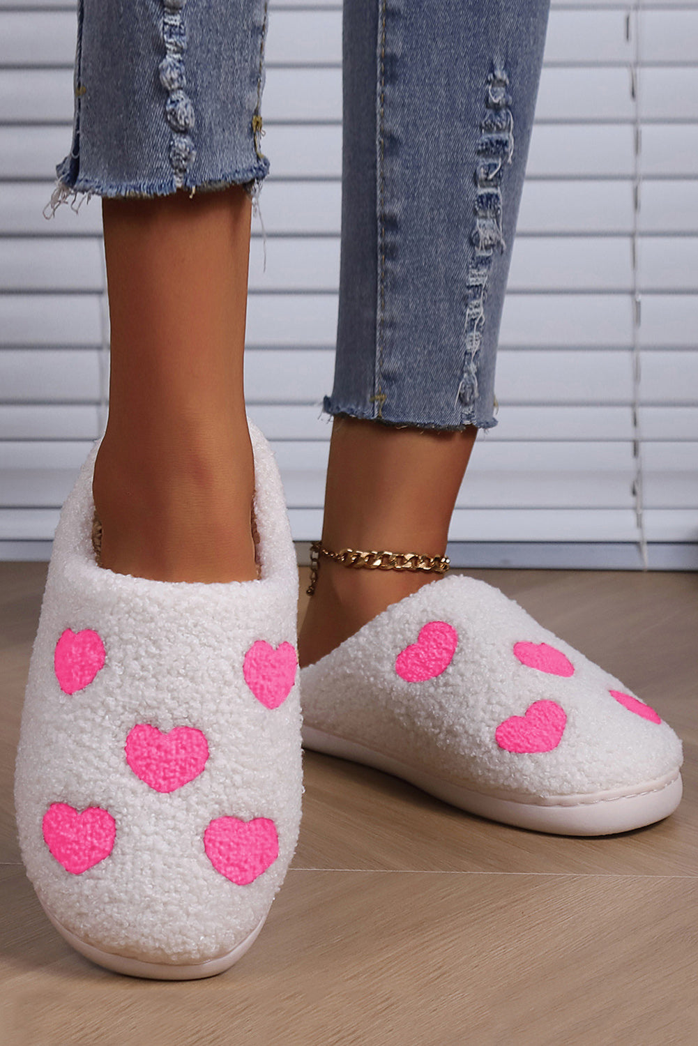 Pink Valentines Day Hearts Print Plush House Slippers