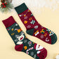 Racing Red Christmas Cartoon Pattern Color Block Tube Socks