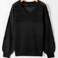 Black Eyelet Pattern Detail V Neck Drop Shoulder Sweater