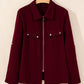 Red Dahlia Collar Tab Sleeve Zip Up Flap Detail Jacket