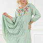 Green Floral Embroidery Tiered Ruffle Hem Dress