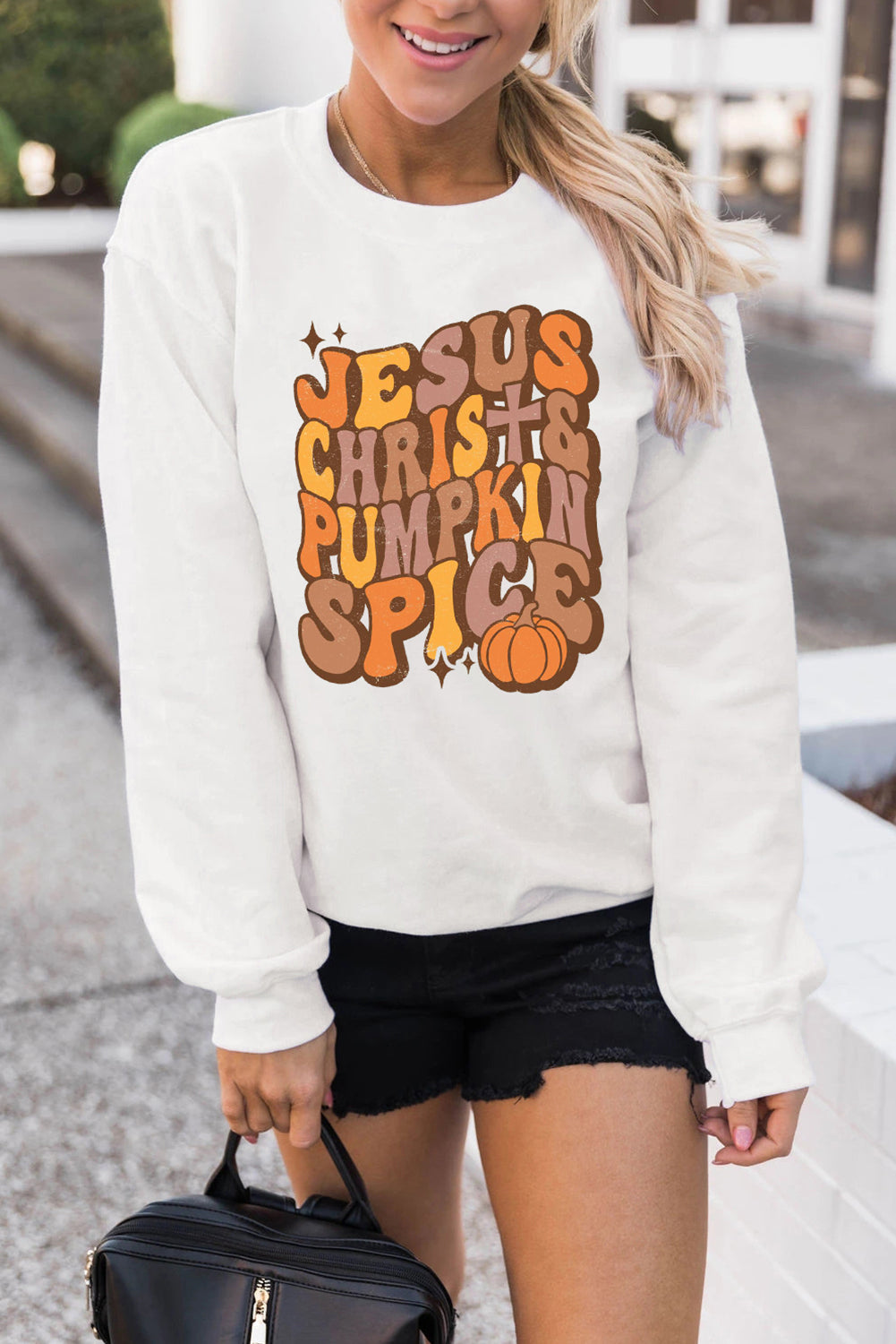 Beige JESUS CHRISH & PUMPKIN SPICE Graphic Drop Shoulder Sweatshirt