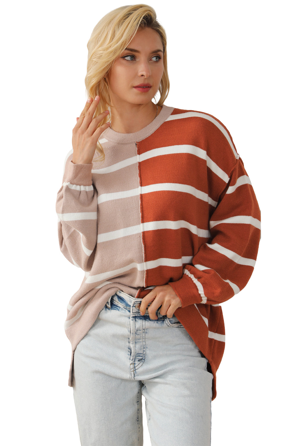 Brown Oversized Contrast Printed Dropped Shoulder Top