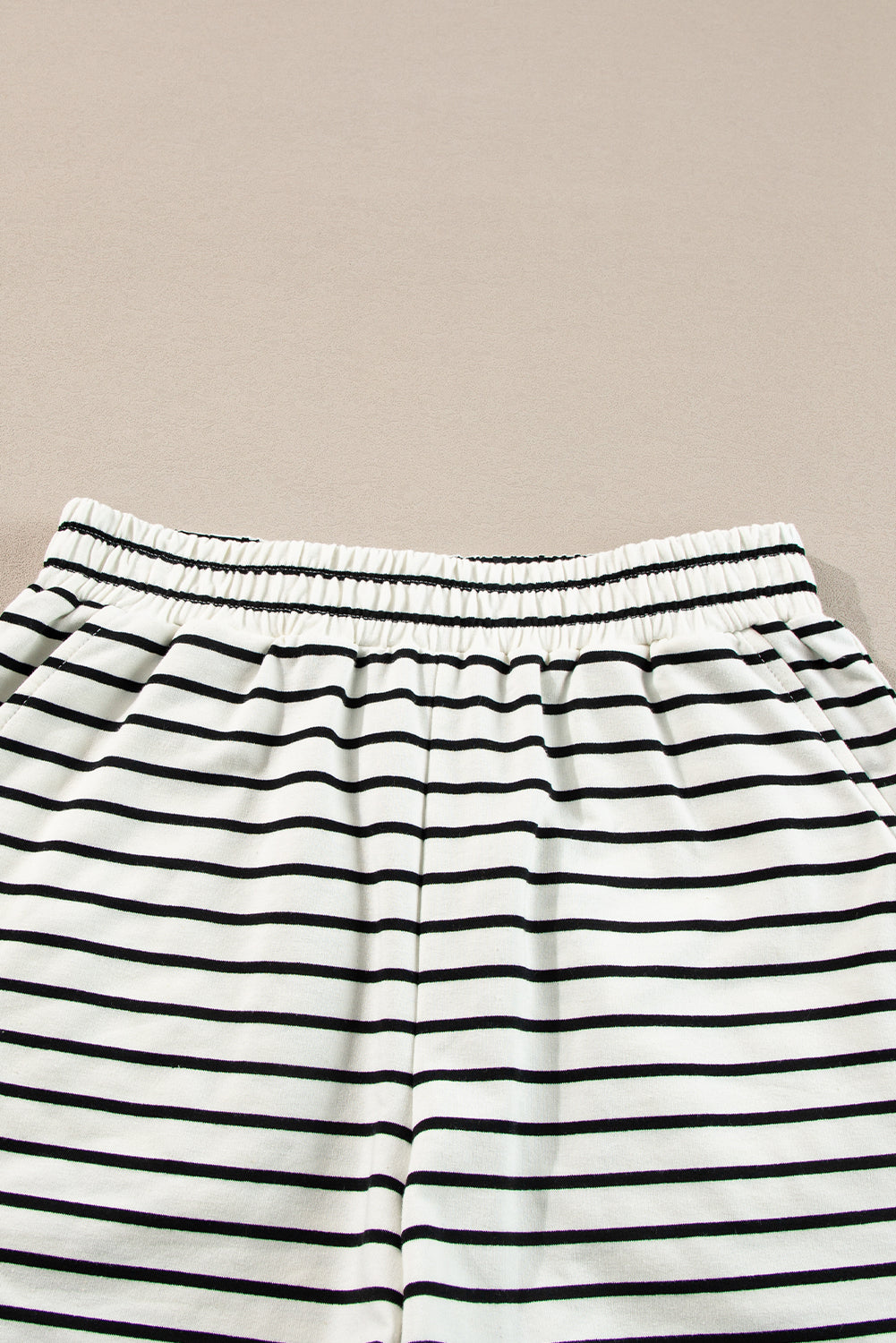 Black white Stripes Printed Half Button Long Sleeve Top and Shorts Set