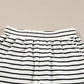 Black white Stripes Printed Half Button Long Sleeve Top and Shorts Set