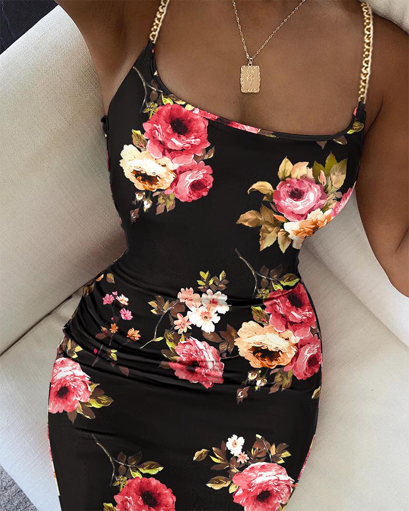 Marble Print Chain Strap Bodycon Dress