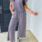 Wild Wind Solid Corded Knit Short Sleeve T Shirt and Wide Leg Pants Set