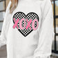 White Valentines XOXO Checkered Heart Printed Baggy Corded Sweatshirt