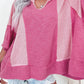 Bright Pink Textured Colorblock 3/4 Sleeve Oversize Top