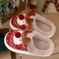 Fiery Red Christmas Cartoon Reindeer Plush Home Slippers