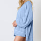 Sky Blue Corded Lantern Sleeve Top High Waist Ruffled Mini Skirt Set