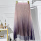 Ombre Sheer Mesh Patch A Line Pleated Glitter Skirt