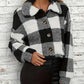 Plaid Pattern Turn down Collar Button Front Teddy Coat