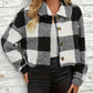 Plaid Pattern Turn down Collar Button Front Teddy Coat