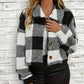 Plaid Pattern Turn down Collar Button Front Teddy Coat