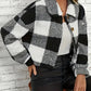 Plaid Pattern Turn down Collar Button Front Teddy Coat