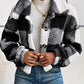 Plaid Pattern Turn down Collar Button Front Teddy Coat