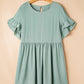 Grass Green Ruffle Trim Short Sleeve Plus Size Flared Mini Dress