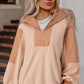 Light French Beige Colorblock Patchwork Half Zip Oversized Sherpa Hoodie