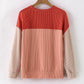 Fiery Red Color Block Long Sleeve Ribbed Loose Top