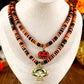 Russet Orange Skull Pumpkin Face Pendant Layered Beaded Halloween Necklace