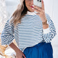 Blue Stripe Drop Shoulder Crew Neck Loose Sweatshirt