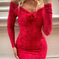 Rose Pattern Lace Off the Shoulder Slim Fit Long Sleeve Mini Dress Party Bodycon