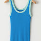 Blue Colorblock Edge Ribbed Knit U Neck Tank Top