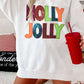 White Oversized Christmas Sequined HOLLY JOLLY Corded Crewneck Sweatshirt