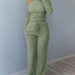 2 Piece Skew Neck Long Sleeve Pullover Ribbed Top & Stretchy Tied Detail Waist Pants Outfits Set