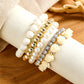 White Flower Rhinestone Beaded Multi Layer Bracelet Set