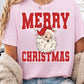 Pink MERRY CHRISTMAS Santa Claus Printed T Shirt