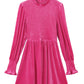 Rose Frilled Neck Smocked Bodice Velvet Dress