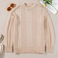 Pale Khaki Solid Color Cable Knit Ribbed Loose Sweater