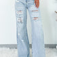 Beau Blue Light Wash Distressed High Waist Wide Leg Jeans