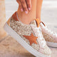 Gold Star Patchwork Sequined Lace-up Sneakers