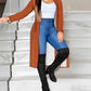 Open Front Long Sleeve Coat Fleece Lined Ribbed Longline Outwear