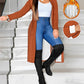 Open Front Long Sleeve Coat Fleece Lined Ribbed Longline Outwear