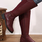 Burgundy Side Zipper Knee High Chunky Low Heel Boots