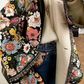 Black Floral Print Quilted Fleece Lined Buttoned Jacket