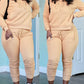 Drawstring Hooded Sweatshirt & Pocket Design Cuffed Sweatpants Set