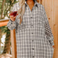 White Stripe Plus Size Plaid Buttoned Raw Hem Tunic Shirt Dress