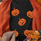 Black Glittering Pumpkin Face Graphic Crewneck Halloween T Shirt