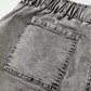 Gray Zipped Light Wash Cuffed Edge Denim Shorts