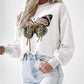 Butterfly Pattern Fleece Lined Sweatshirt Long Sleeve Crewneck Casual Loose Vintage Pullover Tops